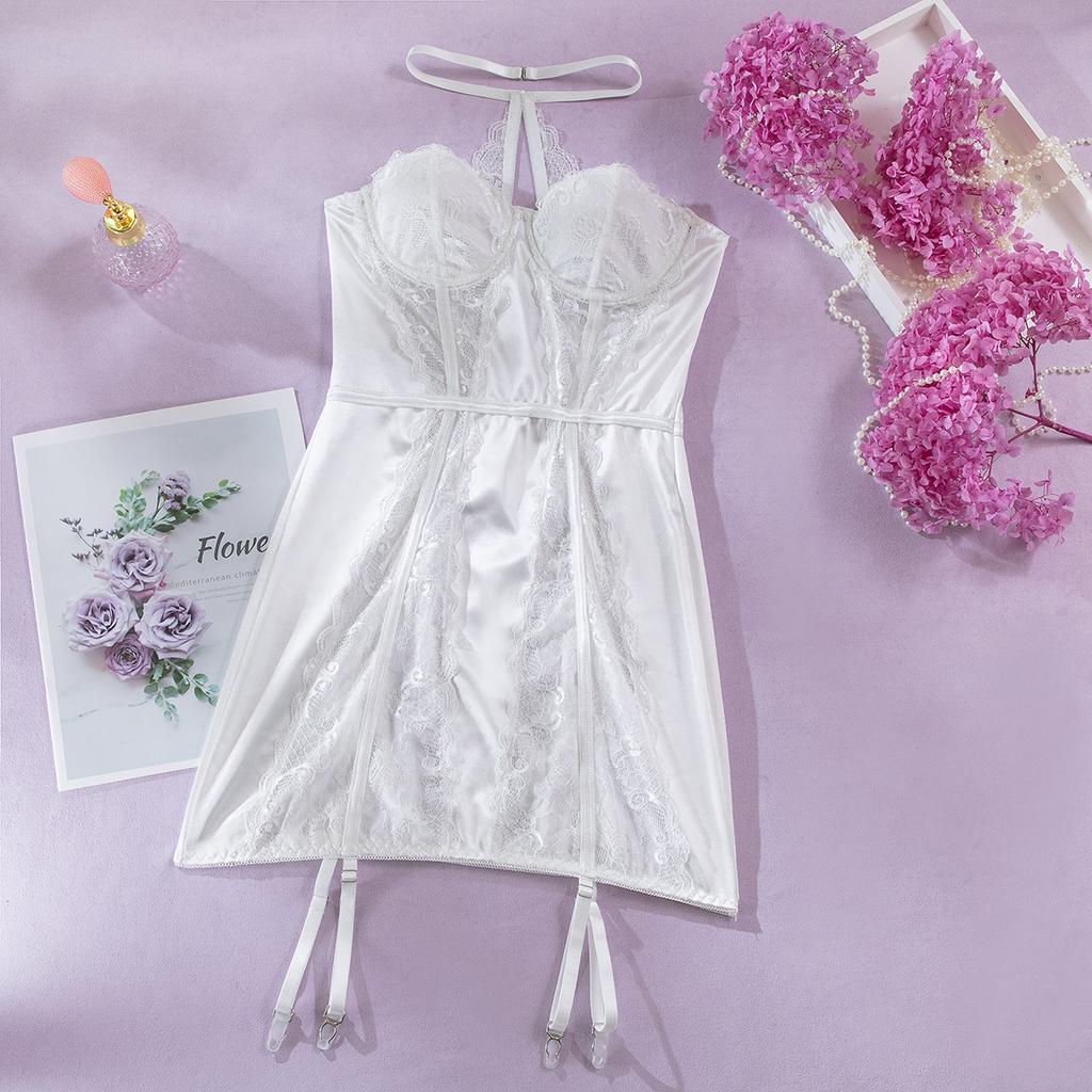Strapless Lace Patchwork Nightgowns For Women Springtime Sheer Bodycorn Mini Sexy Sleepshirts Nightwear
