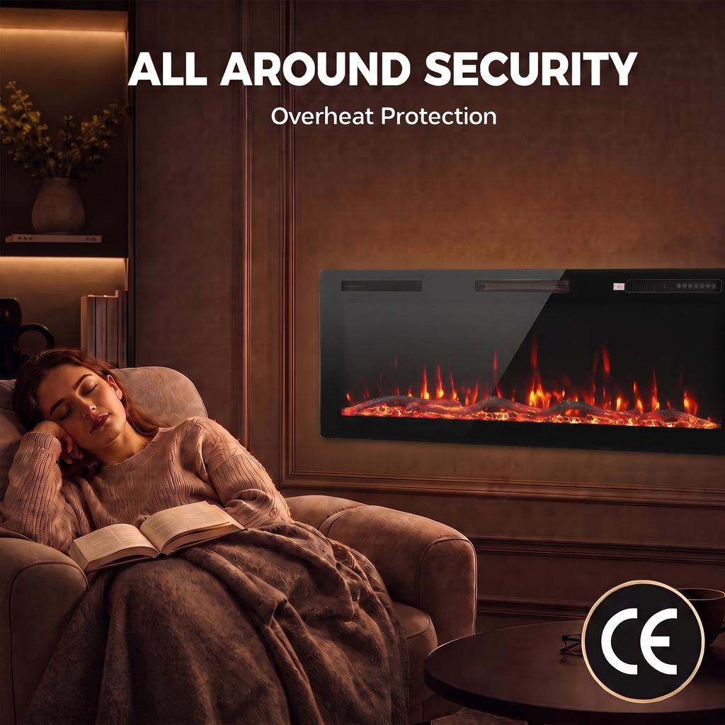 3 IN 1 Slim Electric Fire, Wall Mounted/Recessed/Freestanding, Electric Fireplace with 12 Flame Colours, 5 Brightness