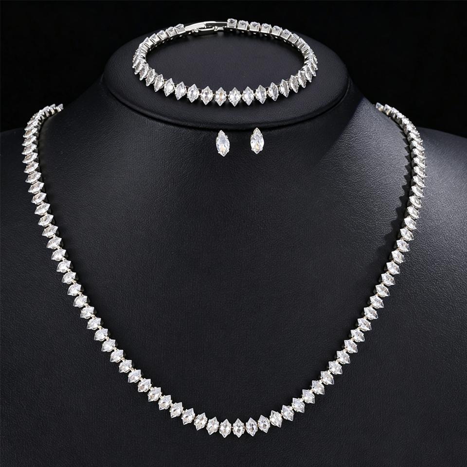 ZAKOL Luxury AAA Cubic Zirconia Marquise CZ Tennis Bracelet Necklace Earrings Set for Women Wedding Banquet Jewelry Set 2