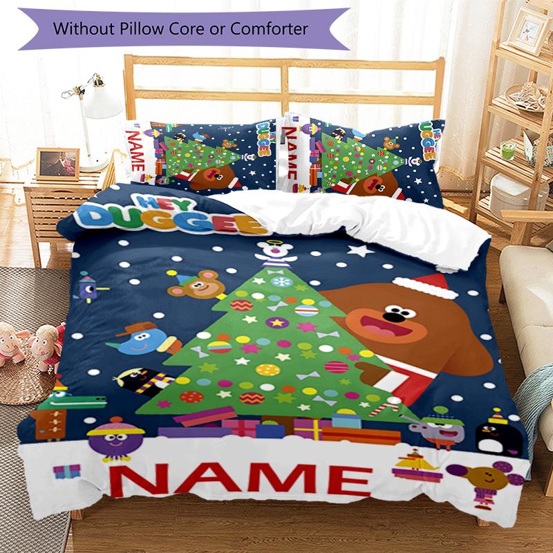 3pcs Hey Duggee2 Cover Set - Personalized Name, HD Printed Bedding with 1 Cover and 2 Pillowcases - Perfect for Home Decor, Easy Care