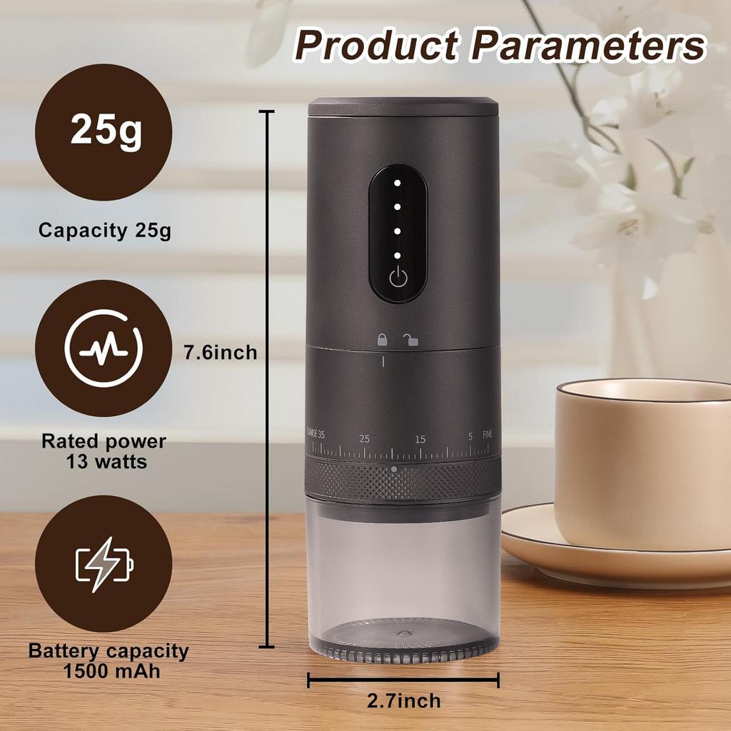 New Portable Electric Power Display Coffee Bean Grinder 38 Gears External Adjustable USB 2000mAh  Household Mini Coffee Machine
