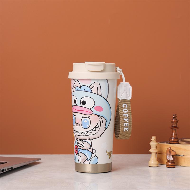 Nový 3D kreslený hrnek na kávu Linlan, nerezová termoska, dívčí hrnek se slámkou, hrnek na vodu, kreativní dárky