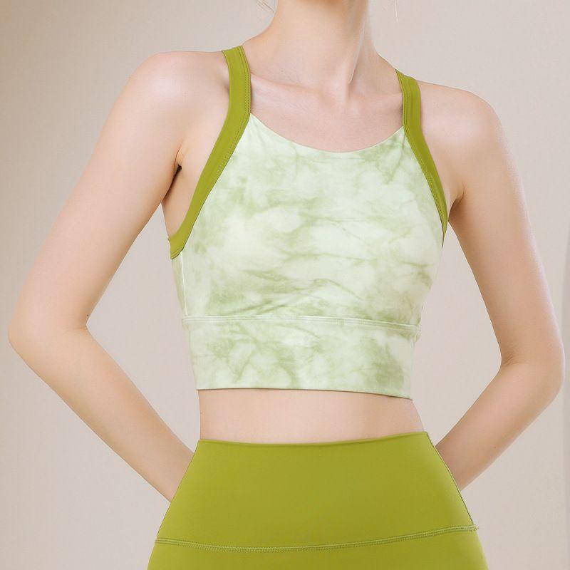

Export Beauty Back Yoga Bra Women s Sports Intimates Fixed Chest Pad Quick-Drying Running Yoga Vest Bubble Wrap Tops WX01-Evergreen M