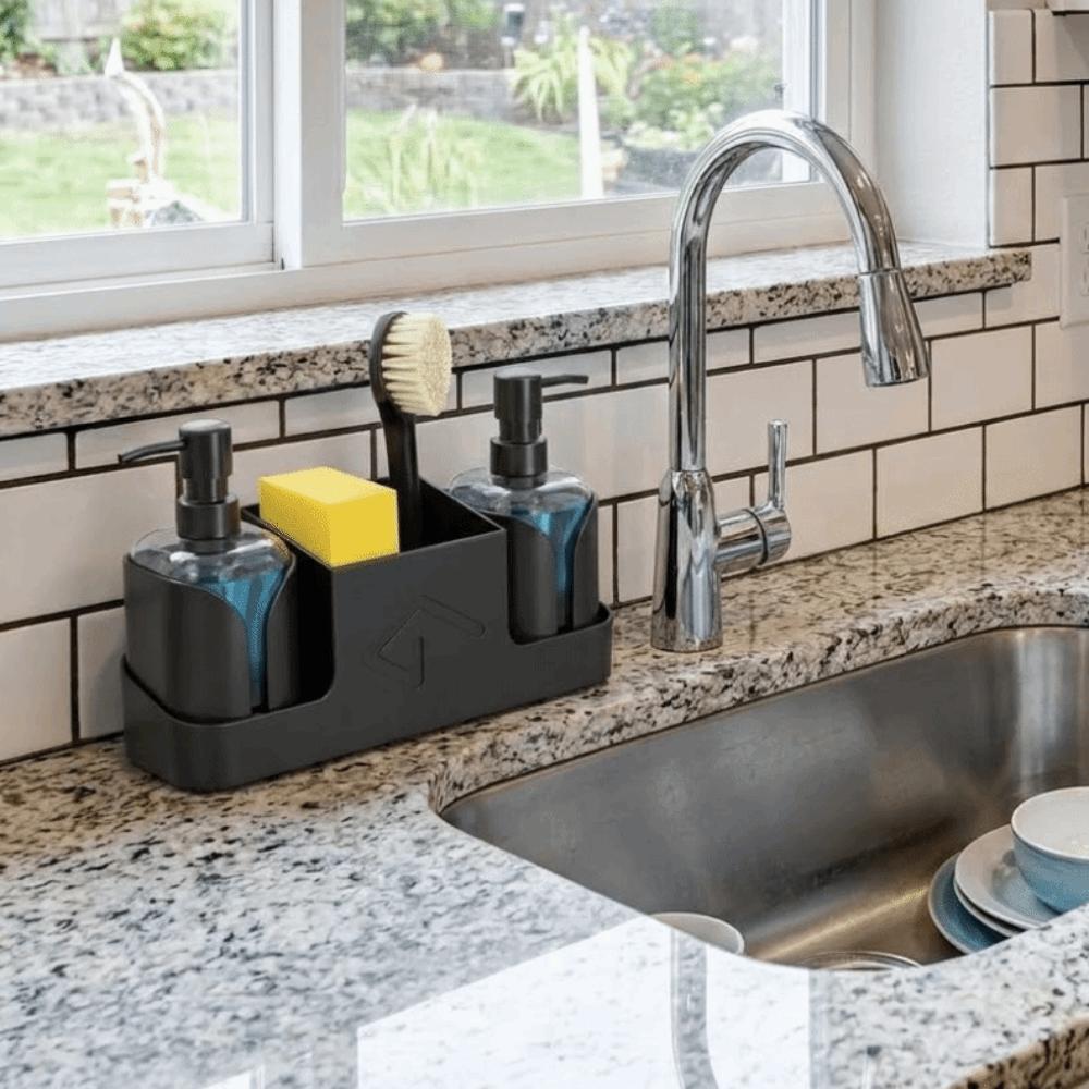 Sponge Holder Kitchen Soap Dispenser Refillable Hand Soap Dispenser 2 in 1 Set Storage Tray Hotel