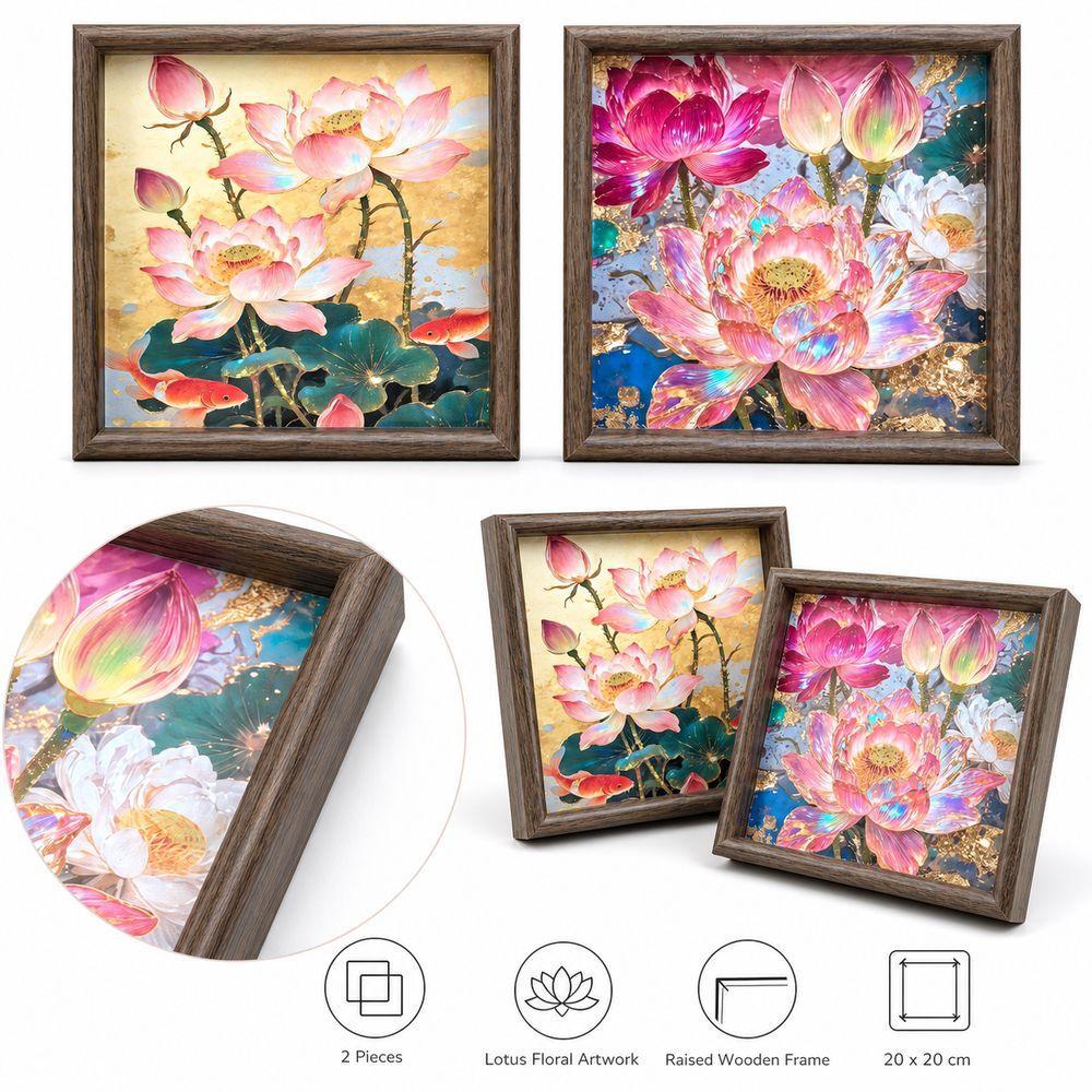 Wooden Lotus Tray Raised Frame Floral Serving Tray for Tabletop Storage Entryway Shelf Home Decor