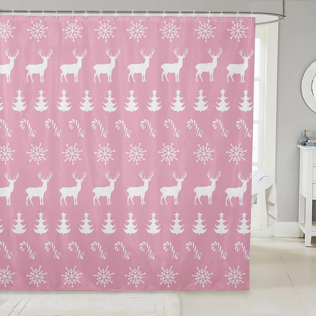 Pink Christmas Shower Curtain,Christmas Nutcracker Bathroom Shower Curtain Sets,Dreamy Castle Princess Fabric Shower Curtain