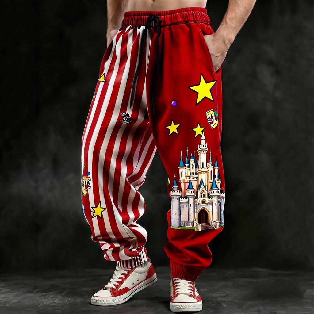 Pantaloni Jogger Denim cu Imprimeu Digital 3D pentru Bărbați - Croială Largă Americană și Margini cu Catarame - Pantaloni Lungi Street Hip-Hop