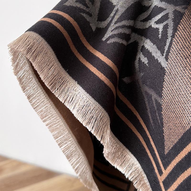 imitation cashmere scarf retro style plaid texture contrasting color double-sided personalized high-grade warm shawl
