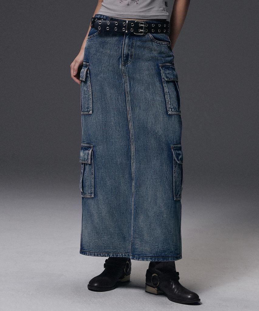 NOT4NERD W Denim Cargo Long Skirt - Deep Blue