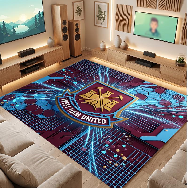 Tappeto in Velluto di Cristallo con Stampa del West Ham United Football, Comodo Assorbente d'Acqua Antiscivolo Tappeto per Pavimenti Interni