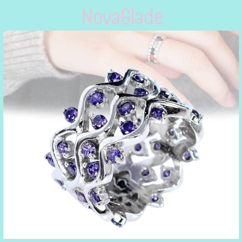 Elegant Geometric Purple Amethyst Zirconia Ring For Women Full Stripes
