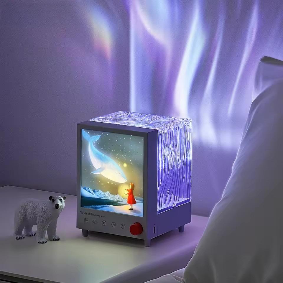 

Aurora Box Projector Night Light Bluetooth Ambient Light with White Noise Stepless Dimming Beside Lamp for Bedroom Decor Multi functional box білий