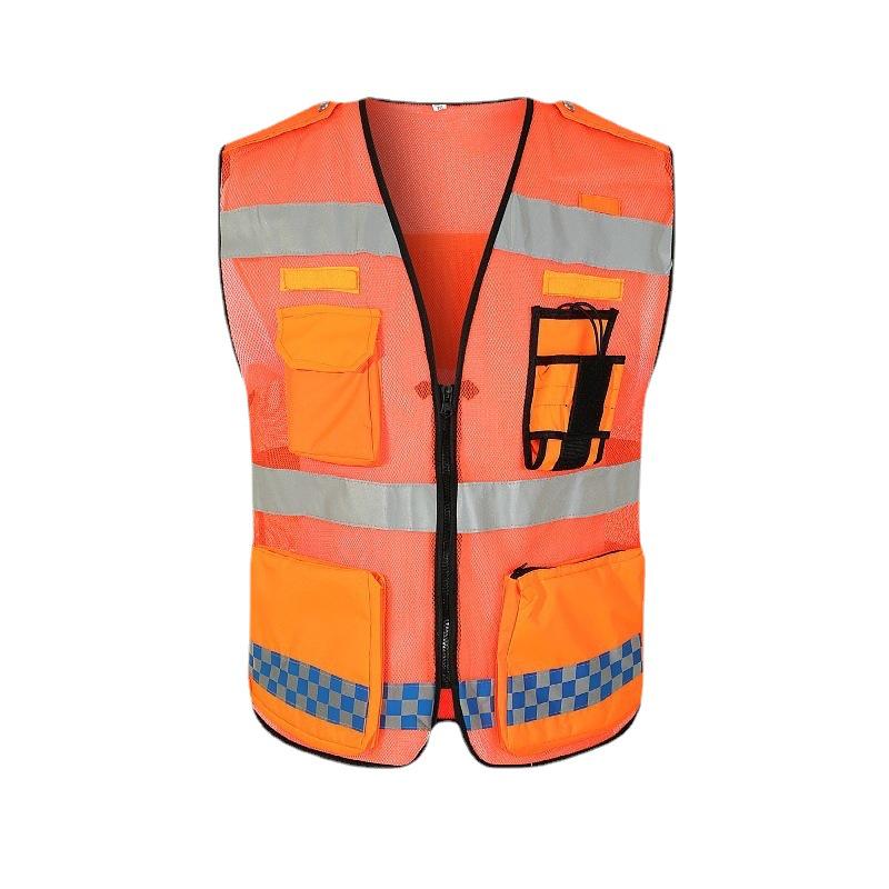 Vestă de siguranță reflectorizantă personalizată cu buzunare multiple și imagini pentru construcții și uz pe autostradă