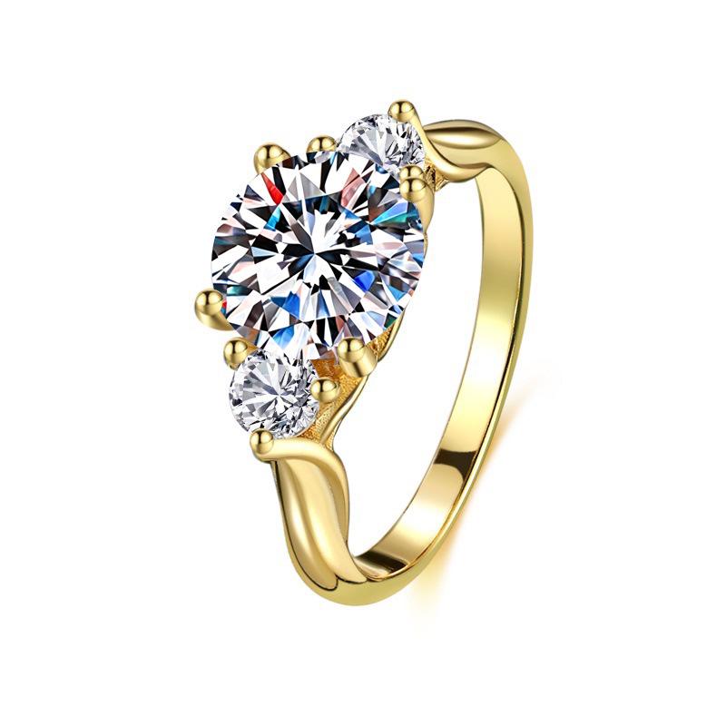 S925 Sterling Silver Moissanite Three-Stone Twisted Band Platinum-Plated Engagement Ring for Women