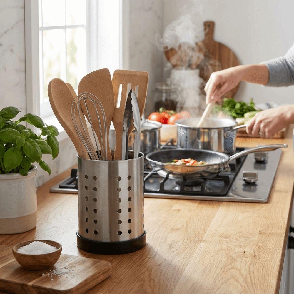 With Drain Holes Chopstick Holder Stainless Steel Cutlery Holder Organizer Kitchen Counter