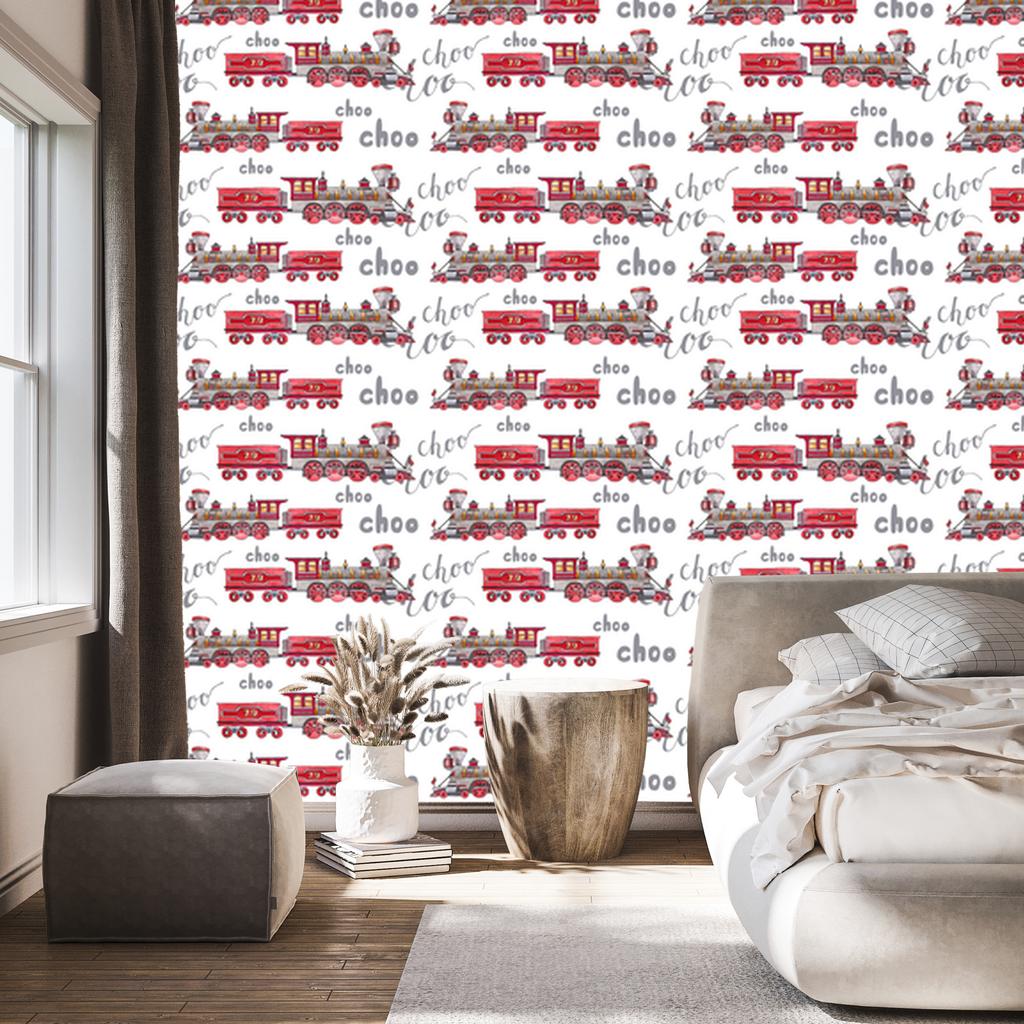 Steam locomotive wallpaper in watercolor style for living room and bedroom 50x1000