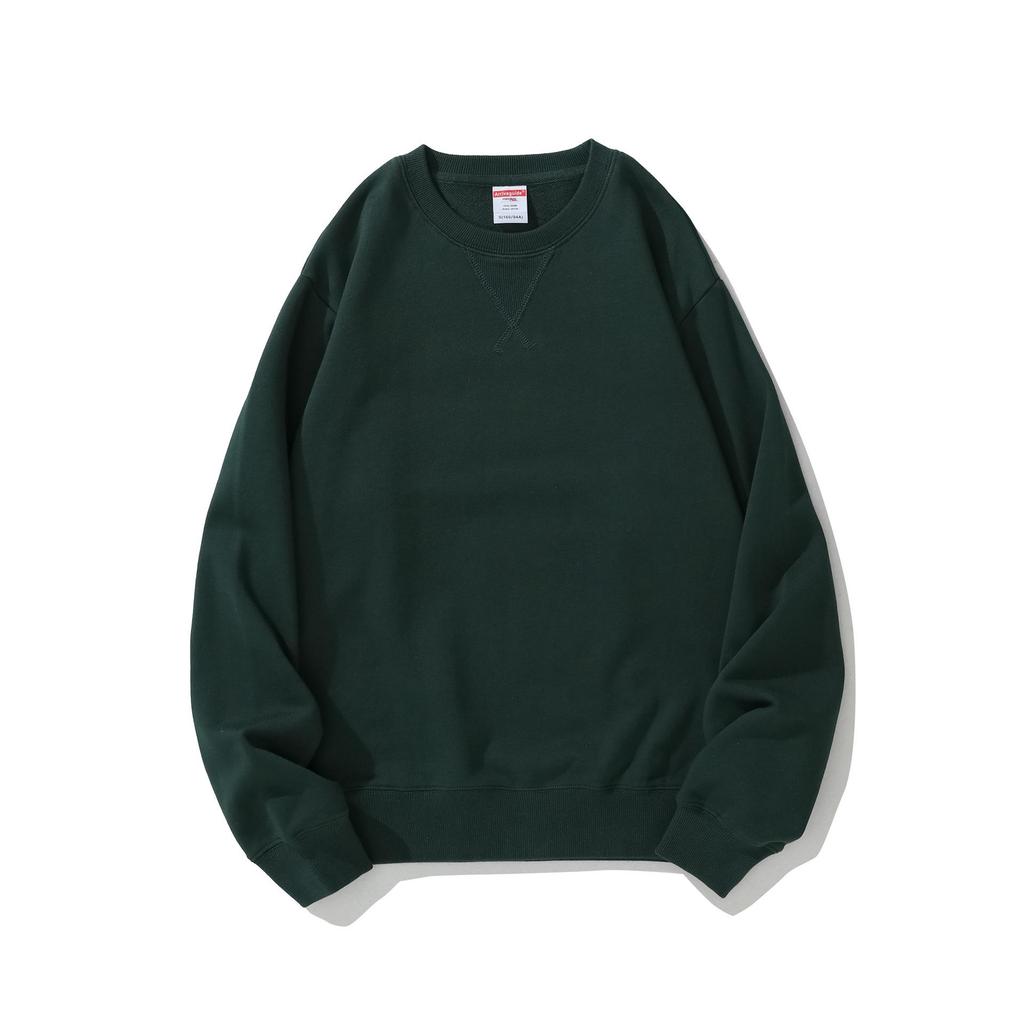 Men's 380g Heavyweight Pure Cotton Terry Retro Hoodie, Unisex Solid Color, Long Sleeve Round Neck, Customizable