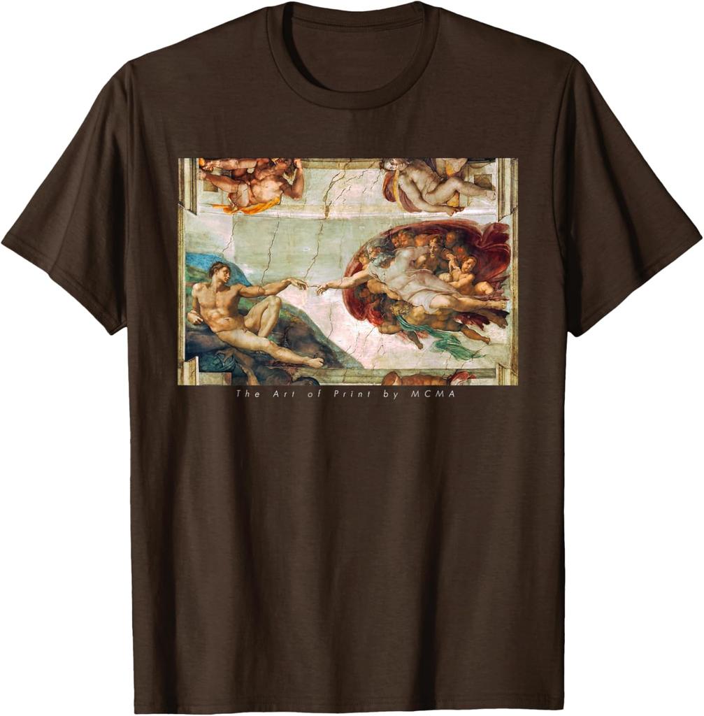 De Schepping van Adam Michelangelo Sixtijnse Kapel Grafisch T-shirt Casual Korte Mouw Katoenen T-shirt voor Mannen