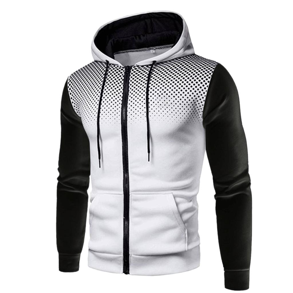 Herren-Cardigan-Hoodie für Herbst und Winter, gepunkteter Jugendmantel, gebürstetes Fleece