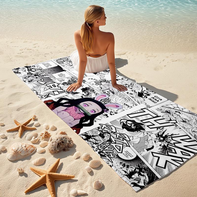 Japanese artist Koyoharu Gotouge's Demon Slayer beach towel, outdoor camping vacation swimming beach towel, outdoor absorbent bath towel blanket K17