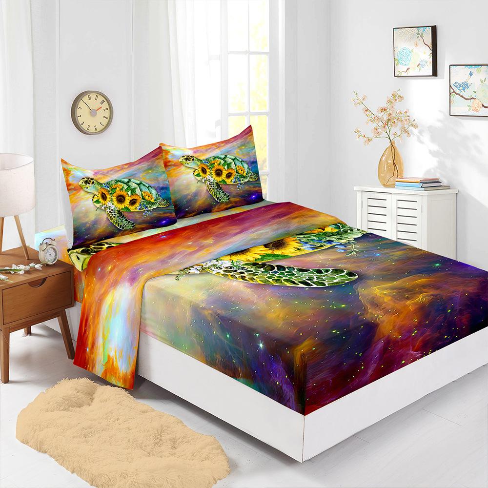 Four-Piece Mattress Set Ocean Dolphin Turtle 3D Digital Printing Kit Mattress Protective Cover