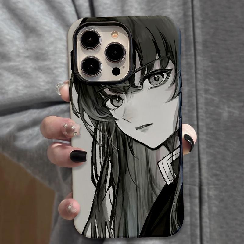 Sublimation Coated Glossy Phone Case Hard Plastic + Soft Shell Demon Slayer: Kimetsu no Yaiba Patterned Full Protective Back Cover for iPhone Samsung