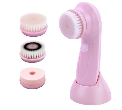 3-in-1 Waterresistant Silicone Cleansing Device – Rechargeable Electric Facial Brushtool for Deep Pore Cleansing with Smart Charging Base розовый