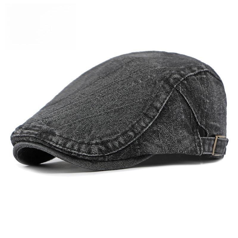 Unisex Washed Denim Flat Cap Ivy Cap British Retro Gatsby Cabbie Hat Adjustable Strap Forward Cap Vintage Jeans Peaked Hat adjustable 55-59cm чёрный