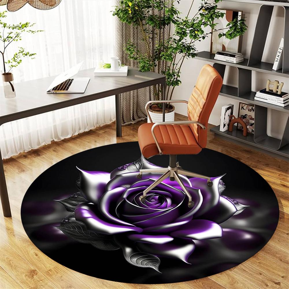 1pc Rose Purple Round Chair mat Area Rug - Non-Slip, Floor Mat for Office, Bedroom, and Indoor Decor -1002179