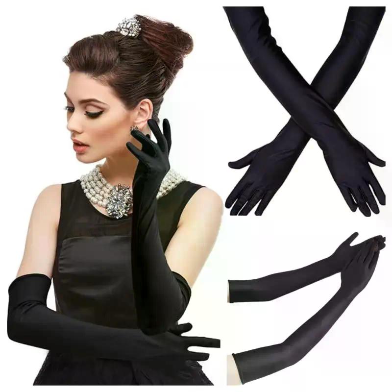 1 Paar Hohelastische Spandex Sonnenschutz Lange Handschuhe Party Nachtclub Hochzeit Performance Schwarze Handschuhe