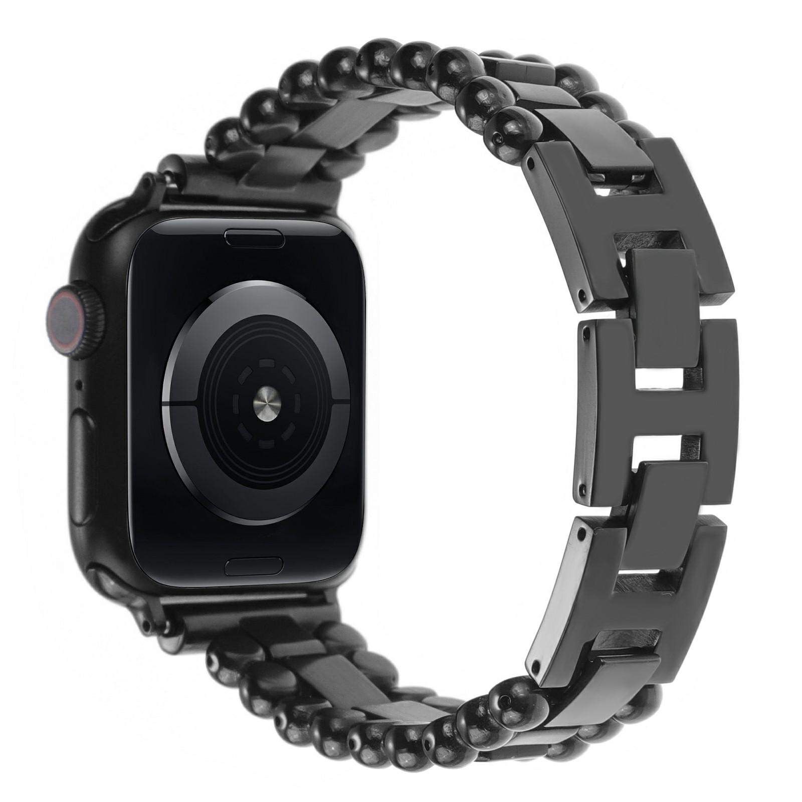 

Ремешок для Apple Watch Series 10 9 8 7 SE 6 5 4 3 2 1 42 мм 41 мм 40 мм 38 мм, из нержавеющей стали, с боковыми бусинами Black
