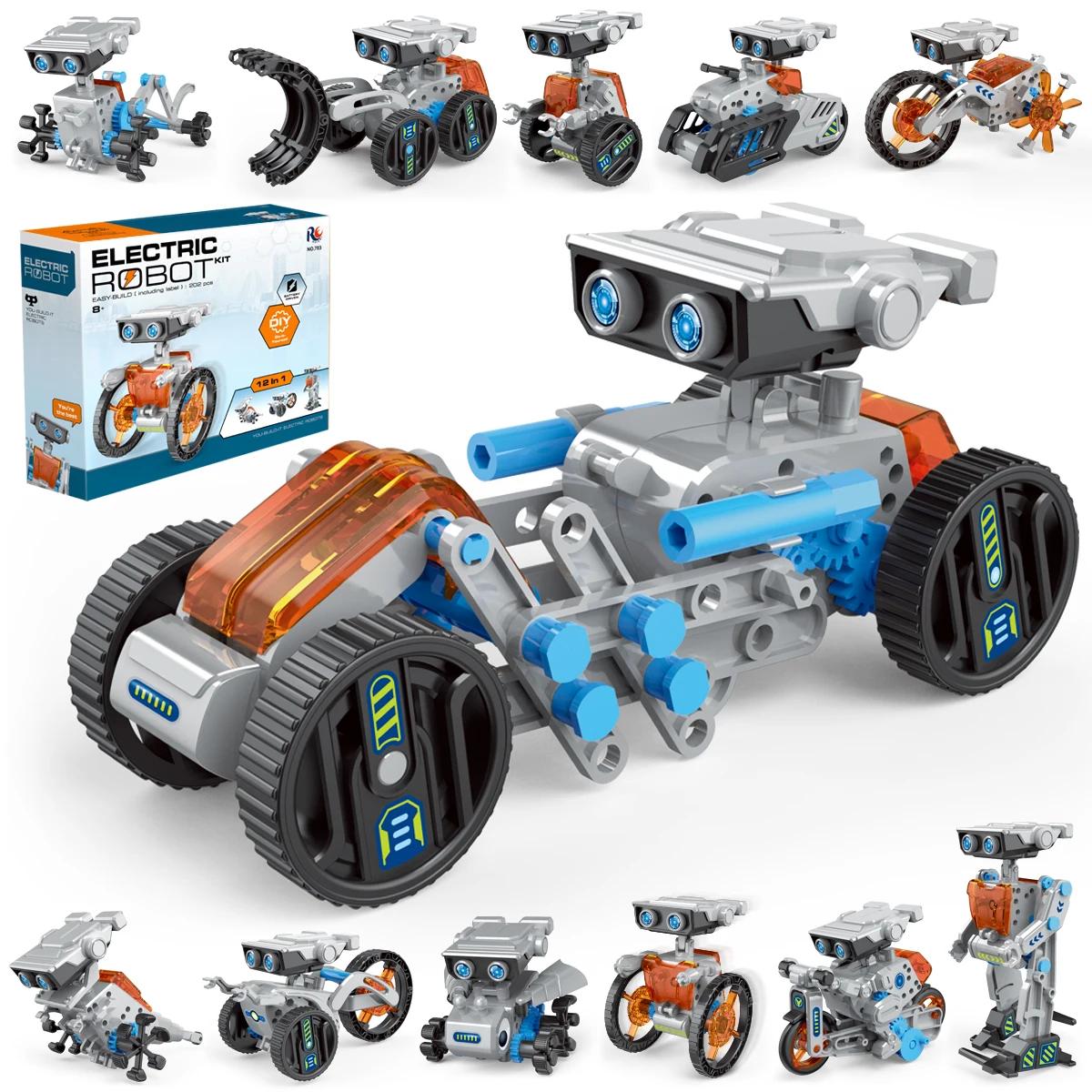 12-in-1 Wissenschaftsexperiment Roboter Spielzeug für Kinder DIY Bauen Angetriebenes Lernwerkzeug Bildungsroboter Technologische Gadgets Spielzeug Geschenk gray