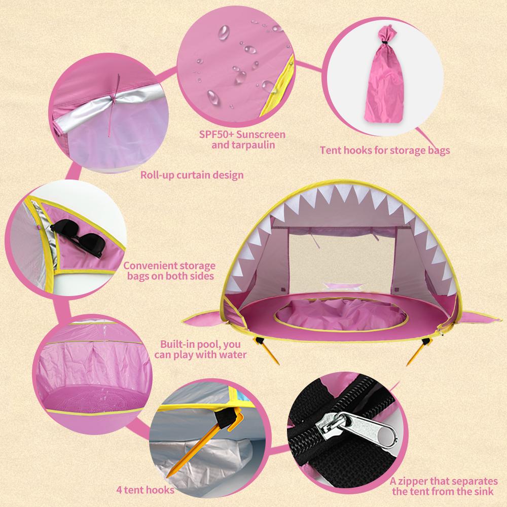 Kids Baby Pop Up Beach Tent with Pool Anti-UV Sunshelter Lightweight Foldable Sun Shade Tent for Beach Garden Outdoor Water Fun