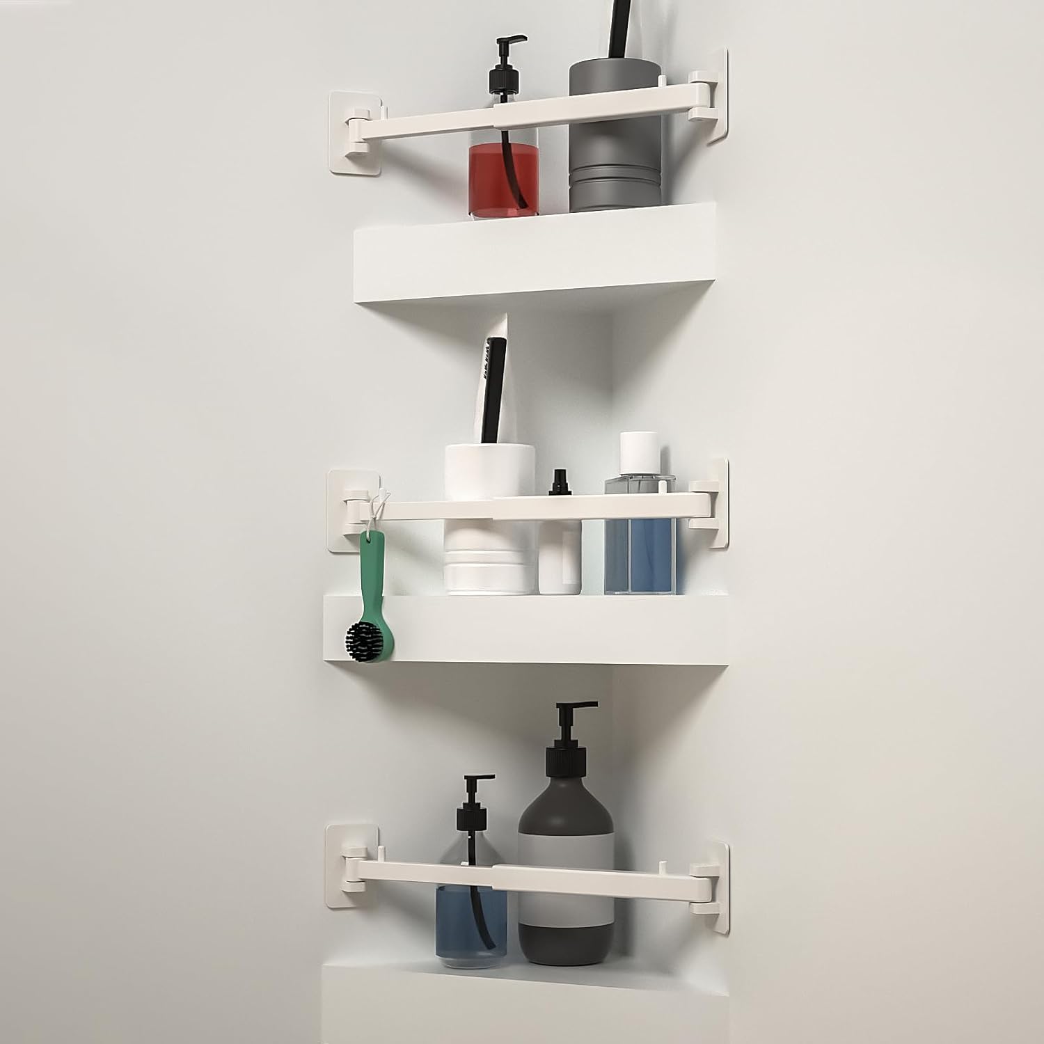 RV Shower Corner Storage Bar Base Angle and Adjustable Rod Length Bottom White Corner Stand, Suitable for Fixing Toilets and bathrooms in RV (2) 2