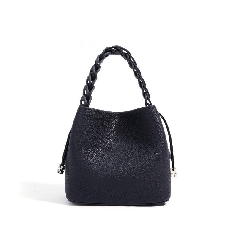 Top-layer Cowhide Bucket Bag High-quality Authentic Leather Woven Handbag Commuting All-matching Elegant Cross-body Women 19x15x17cm