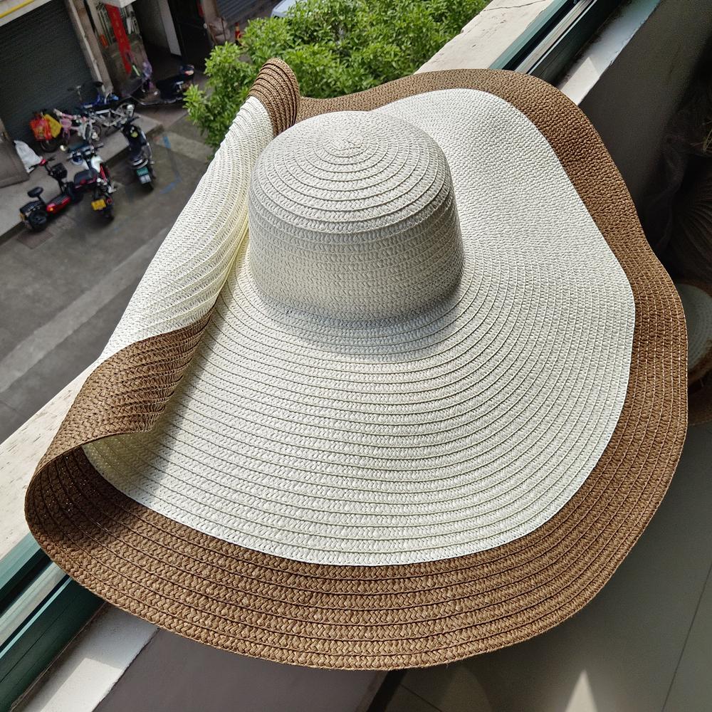 Designer empty top hat for woman big brim straw hat 3-layer fringed edge fashion retro outdoor vacation beach sun hat