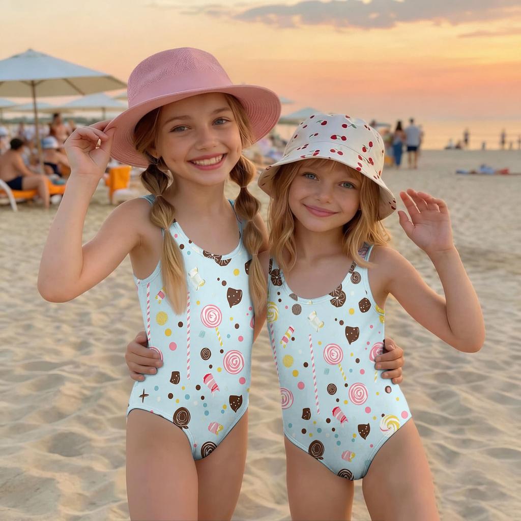 Maiô Infantil de Peça Única Verão Moda Casual Sem Mangas com Estampa de Cogumelos Adequado para Praia Piscina Atividades Aquáticas