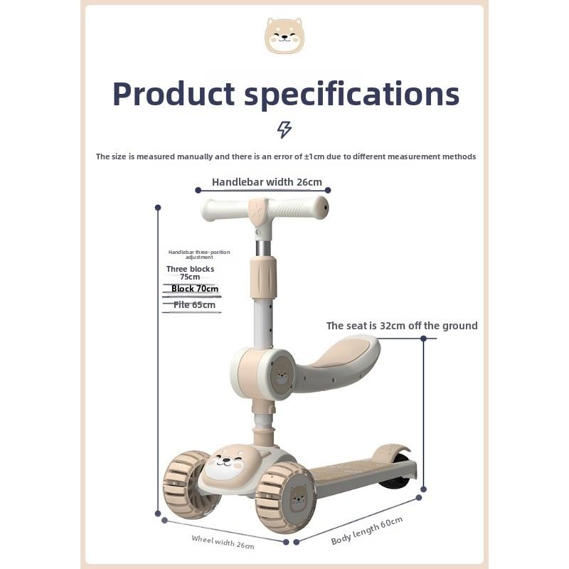 Hulajnoga dziecięca, Hulajnoga składana ślizgowa trzy w jednym dla chłopców i dziewczynek