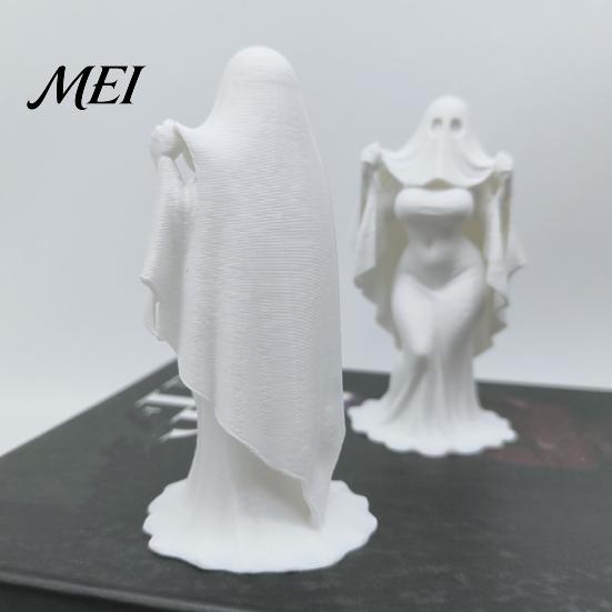 Draped Skirt Halloween Figure 3D Printed Ghost Bride Statue Ornament, Female Sculpture with Resin-like Craft Stable Base, Decorative Minimalist Spooky