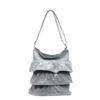 Lazy Style Female Shoulder Bag With Wrinkled Fabric And Magnet Closure Daily Use