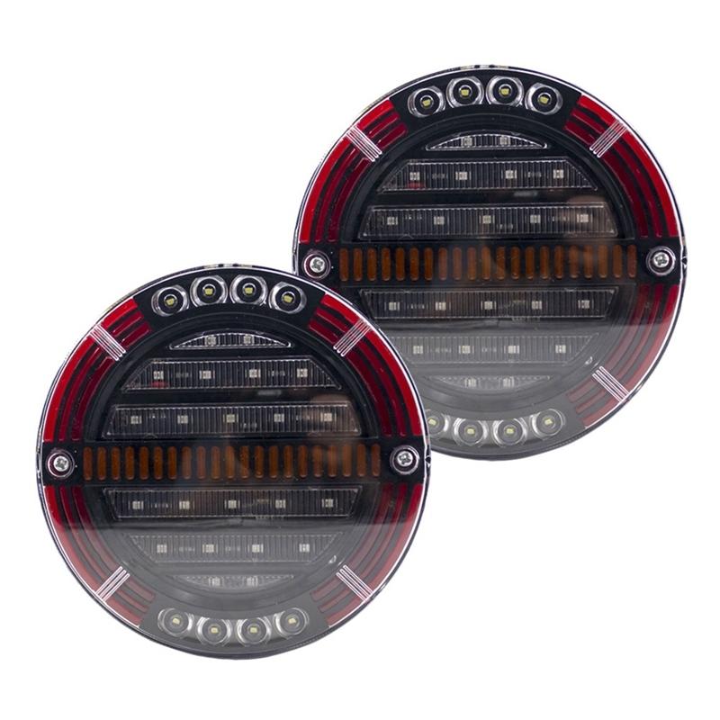 2Pcs Round LED Trailer Tail Light With Brake Light DRL Flow Turn Signal Lamp Car Truck Ships Bus Boat Caravan 12V 24V