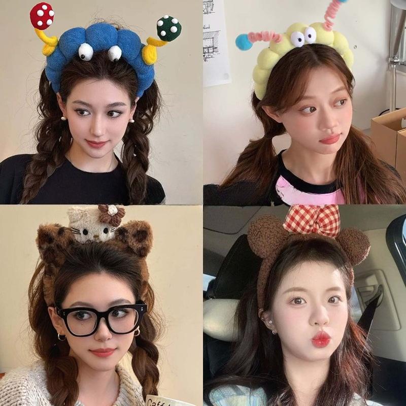 Cute and Funny Autumn and Winter Plush Face Wash Headband Female Wild Fun High Skull Headband Makeup Pressure Hairpin Hair Accessories