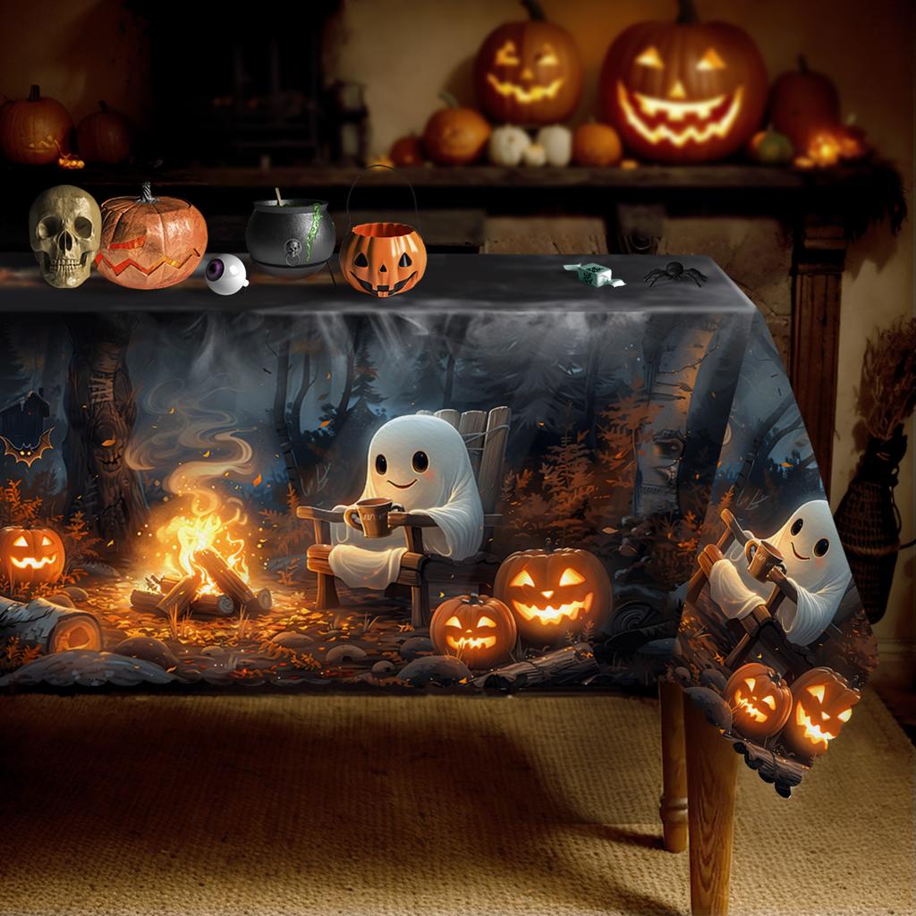 Halloween tablecloth - Cute ghost bonfire party decoration - Durable polyester fiber for indoor and outdoor usezyc