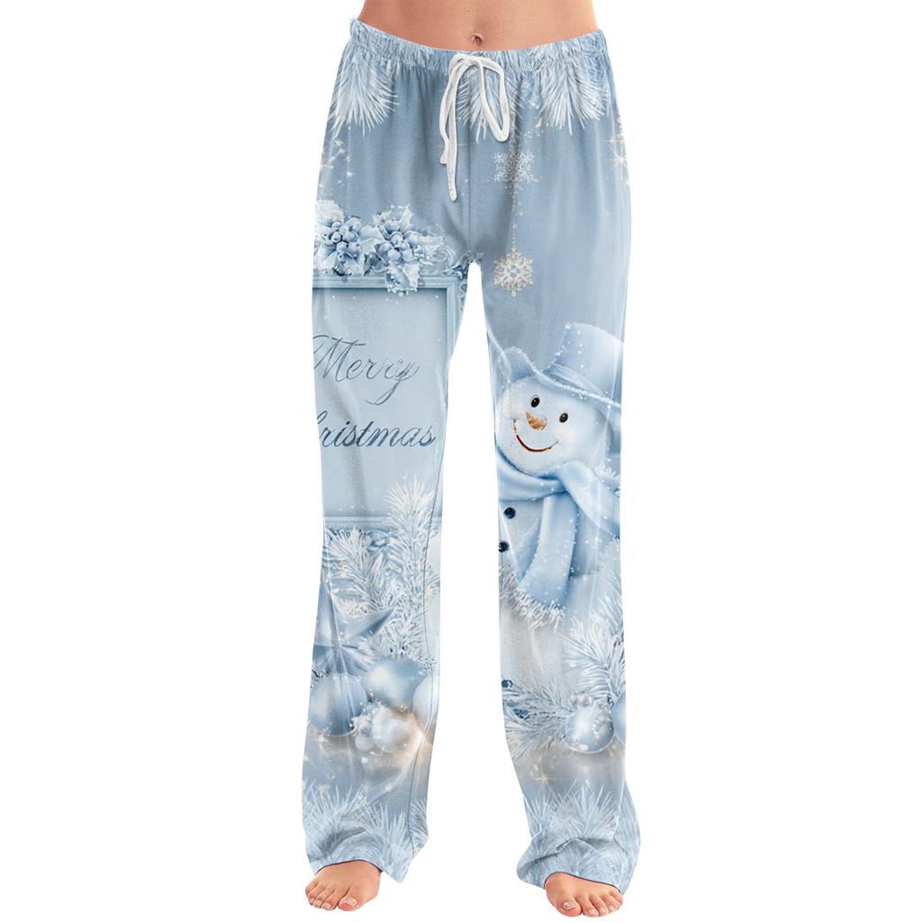 Women's Christmas Print Casual Pants with No Pockets for Holiday Wear