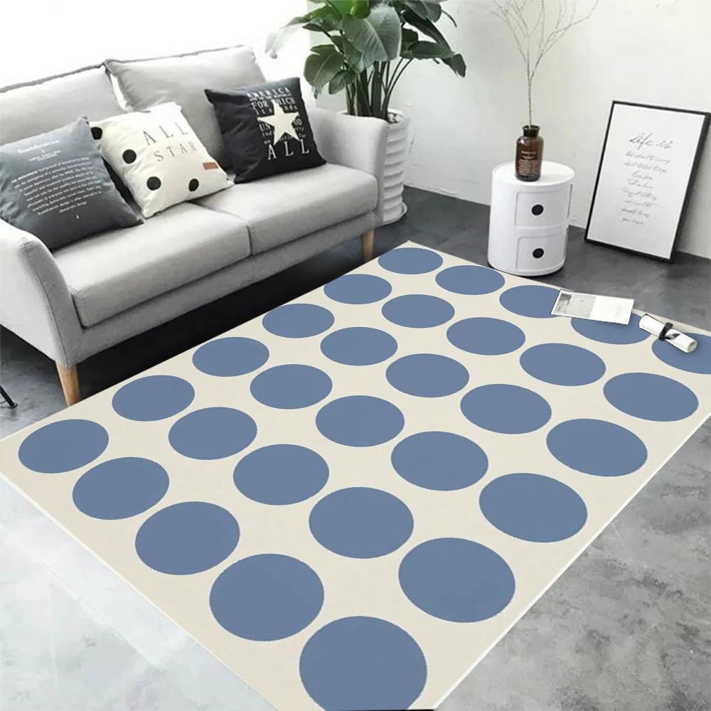 Modern Geometric Polka Dot Area Rug Blue Minimalist Pattern Carpet Living Room Bedroom Nordic Decorative Floor Mat