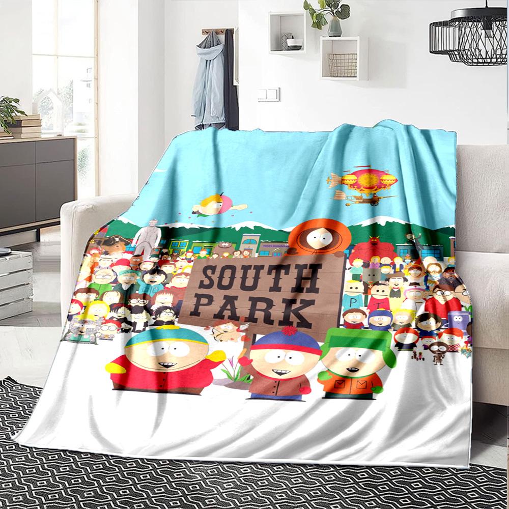 Cartoon Park South Print Flannel Blanket High Quality Warm Comfortable Cover for All Seasons Perfect for Gifts Home Decor
