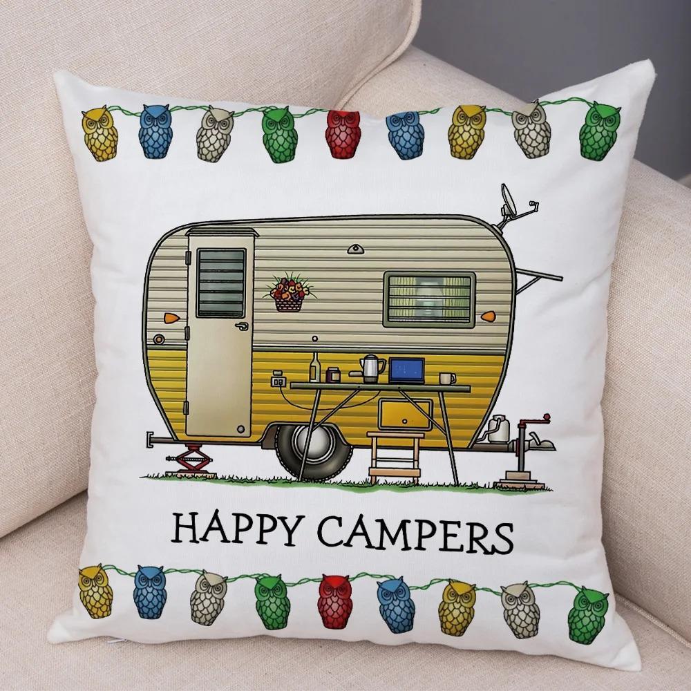 Cartoon house travel car camper series cushion cover pillowcase decoration life home pillowcase suitable for sofa bedroom room