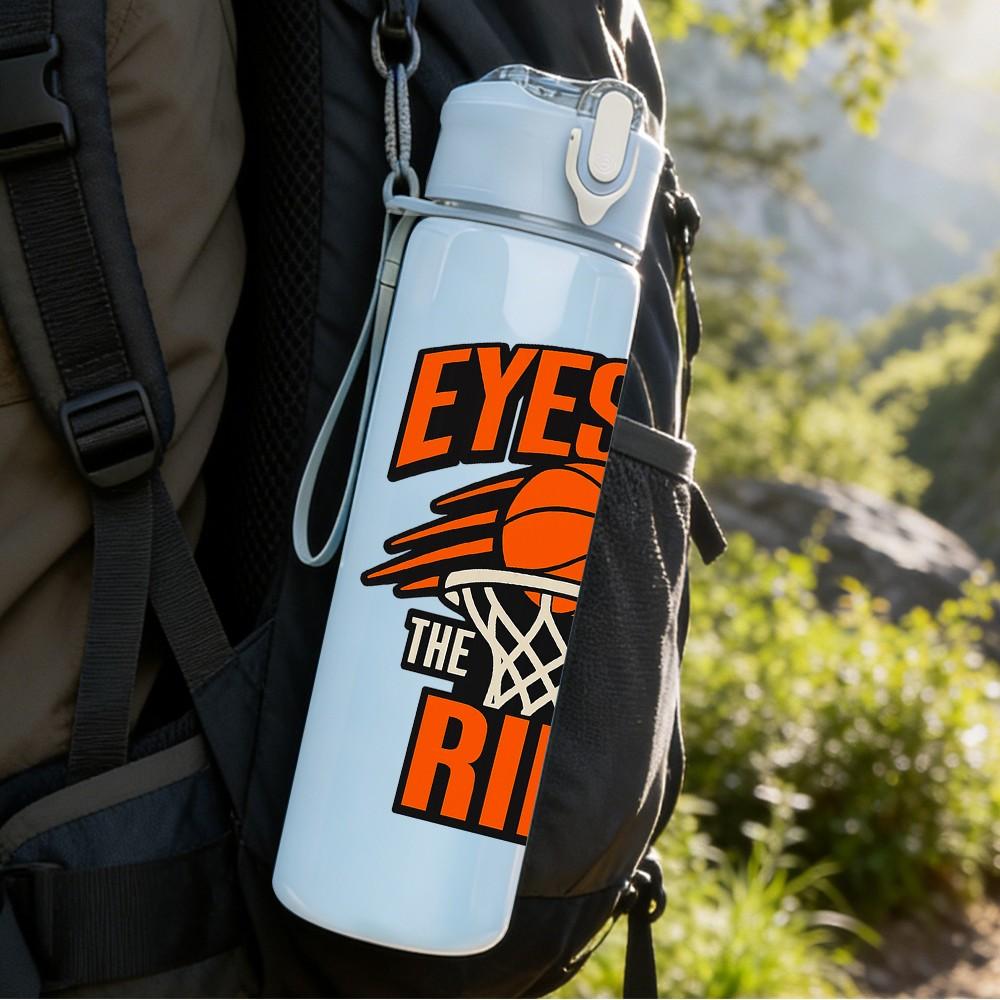 1PC Eyes On The Rim Basketball Theme Print 750ml Color Plastic Sports Water Bottle Leakproof Flip Straw Lid Suitable for Sports Office Home Use