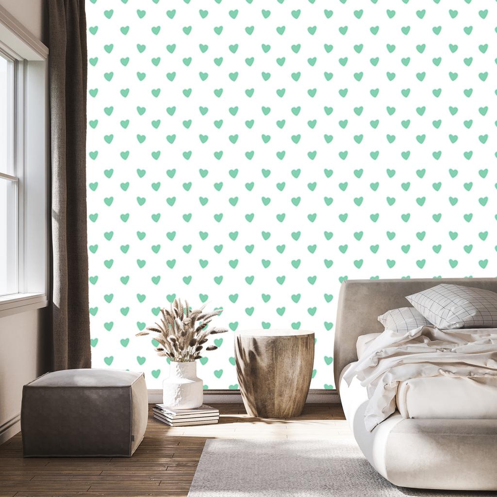 Heart Wallpaper White, Mint and Sea Blue 50x1000