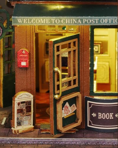 Moin moin Puppenhaus Miniatur DIY Bausatz Set, Maßstab 1/24 [Englische Anleitung], "Kourou no Shojo" (Buchhandlung Stadt), Antiker Retro-Stil | LED-Licht + Wechselstrom